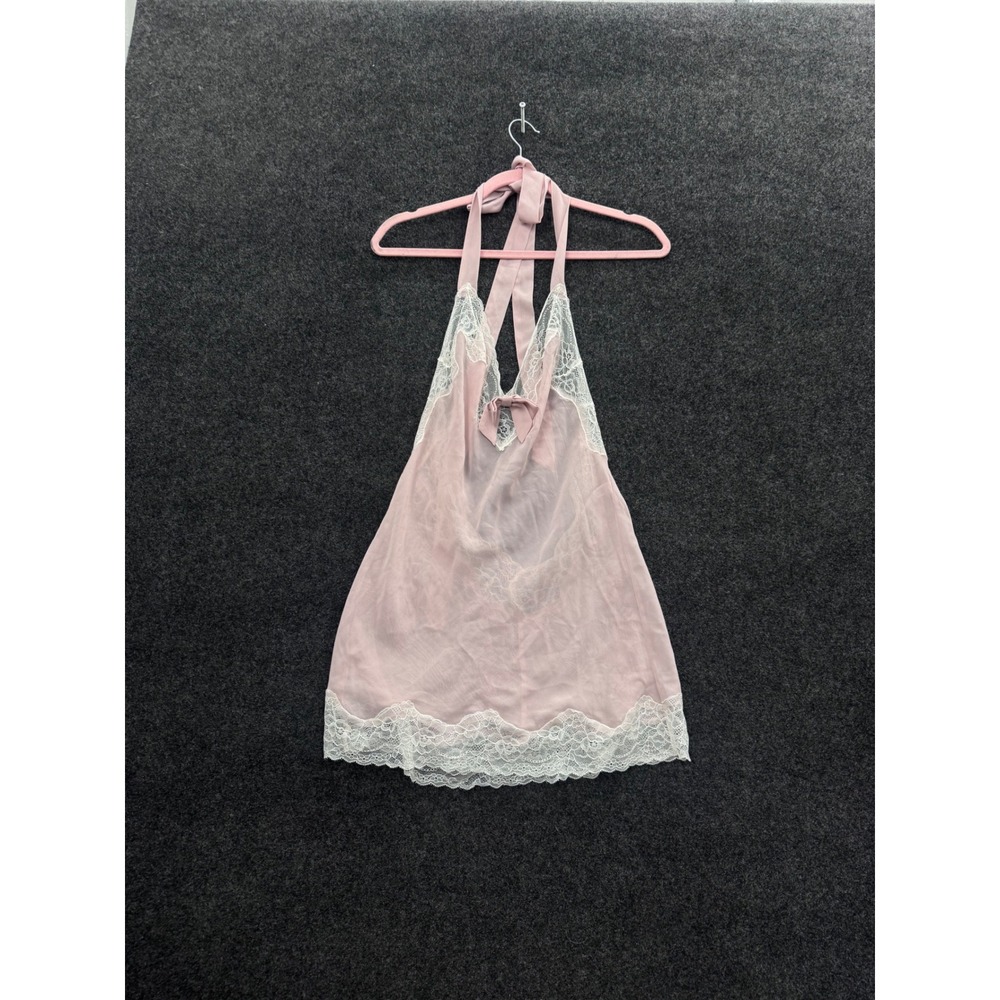 Adore Me Pink Lace Trim Halter Babydoll Chemise Lingerie Nightgown Size M